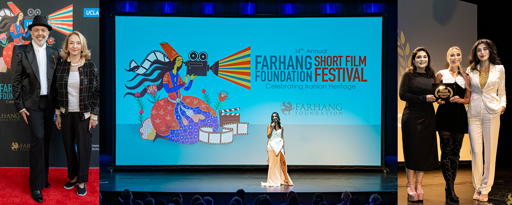 اهدای حضوری جایزه به برندگان جشنواره فیلم های کوتاه "بنیاد فرهنگ" در تالار شوئنبرگ یوسی ال ای پس از سه سال برگزاری مجازی